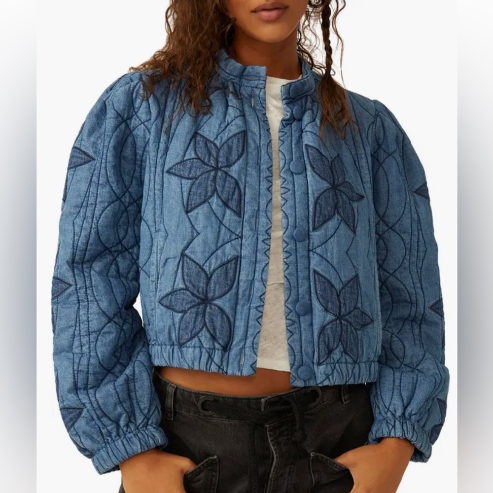 NWT Free People Quinn Quilted Cotton Denim Jacket